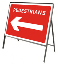 Pedestrians Arrow left Stanchion Sign